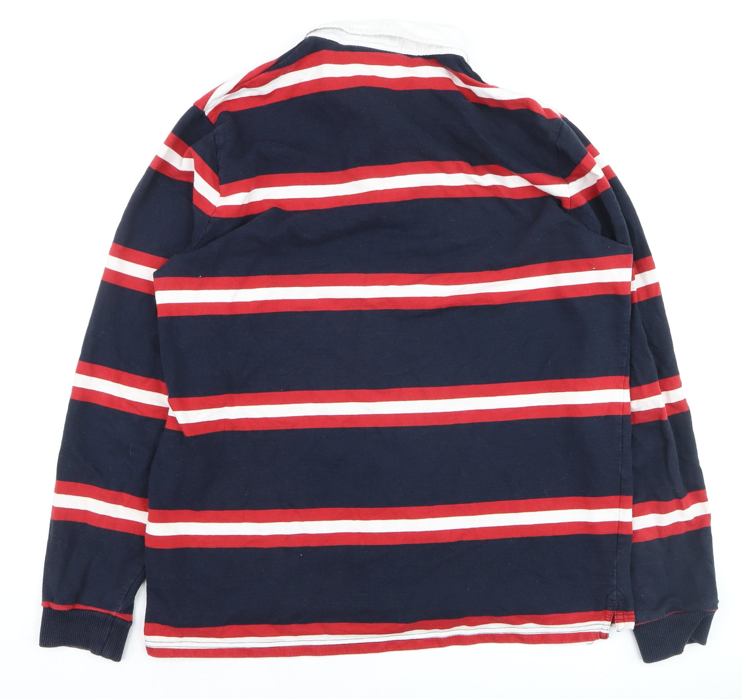 C&A Mens Blue Red Striped Long Sleeve Rugby Polo Shirt XL