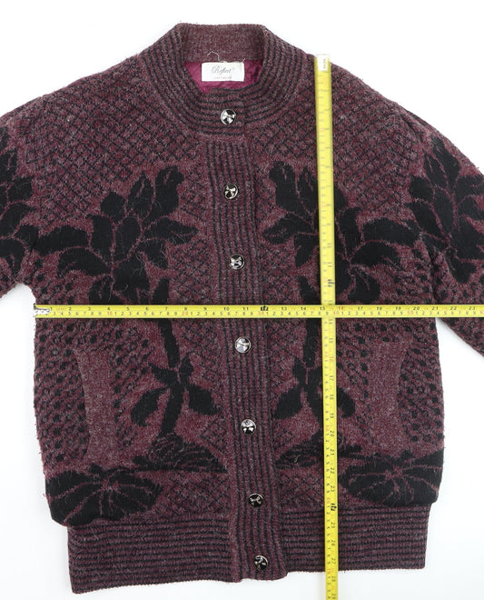Reflect Womens Burgundy Black Floral Knit Cardigan S/M