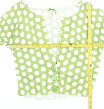 Next Women Green White Polka Dot Cotton Short Sleeve Cardigan Size 12
