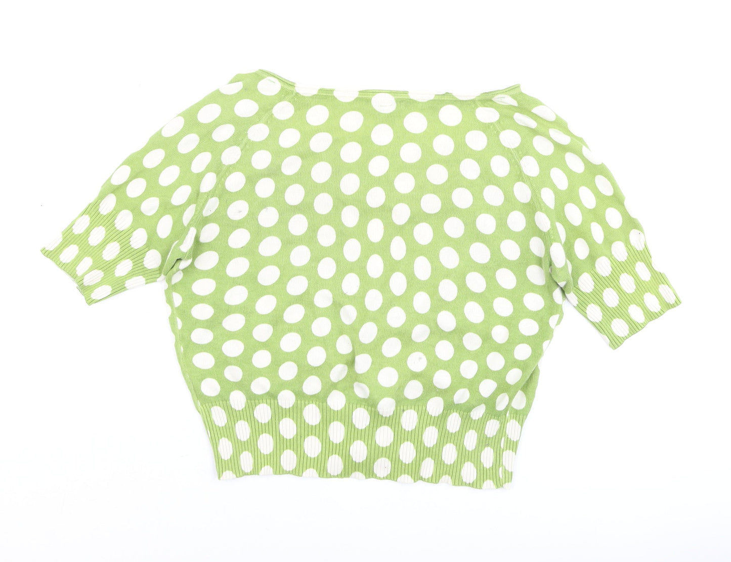 Next Women Green White Polka Dot Cotton Short Sleeve Cardigan Size 12