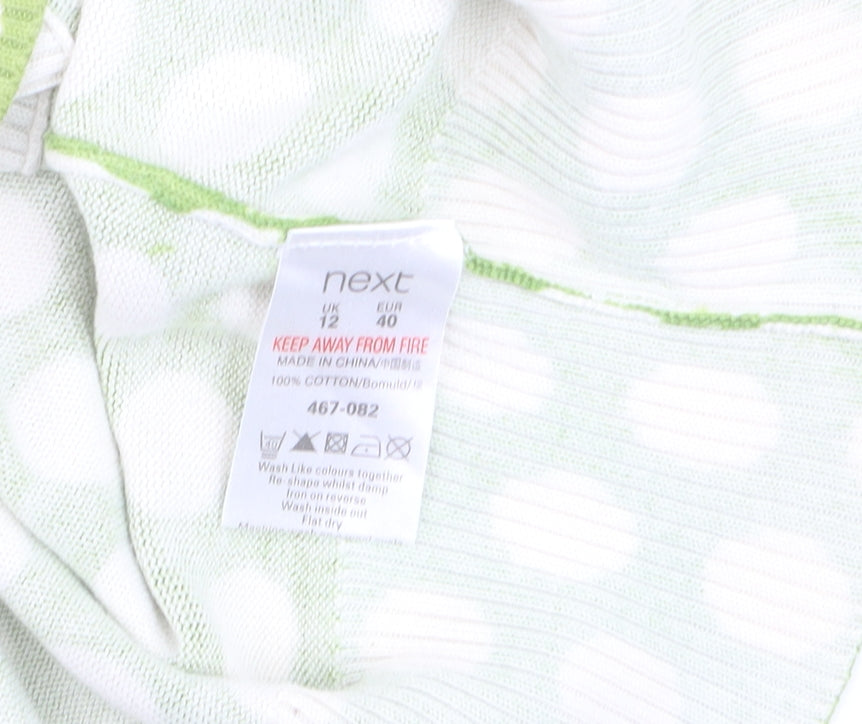 Next Women Green White Polka Dot Cotton Short Sleeve Cardigan Size 12