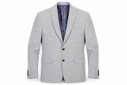Front view of Marks & Spencer Men's Grey Checked Slim Fit Blazer 38R Wool Mix