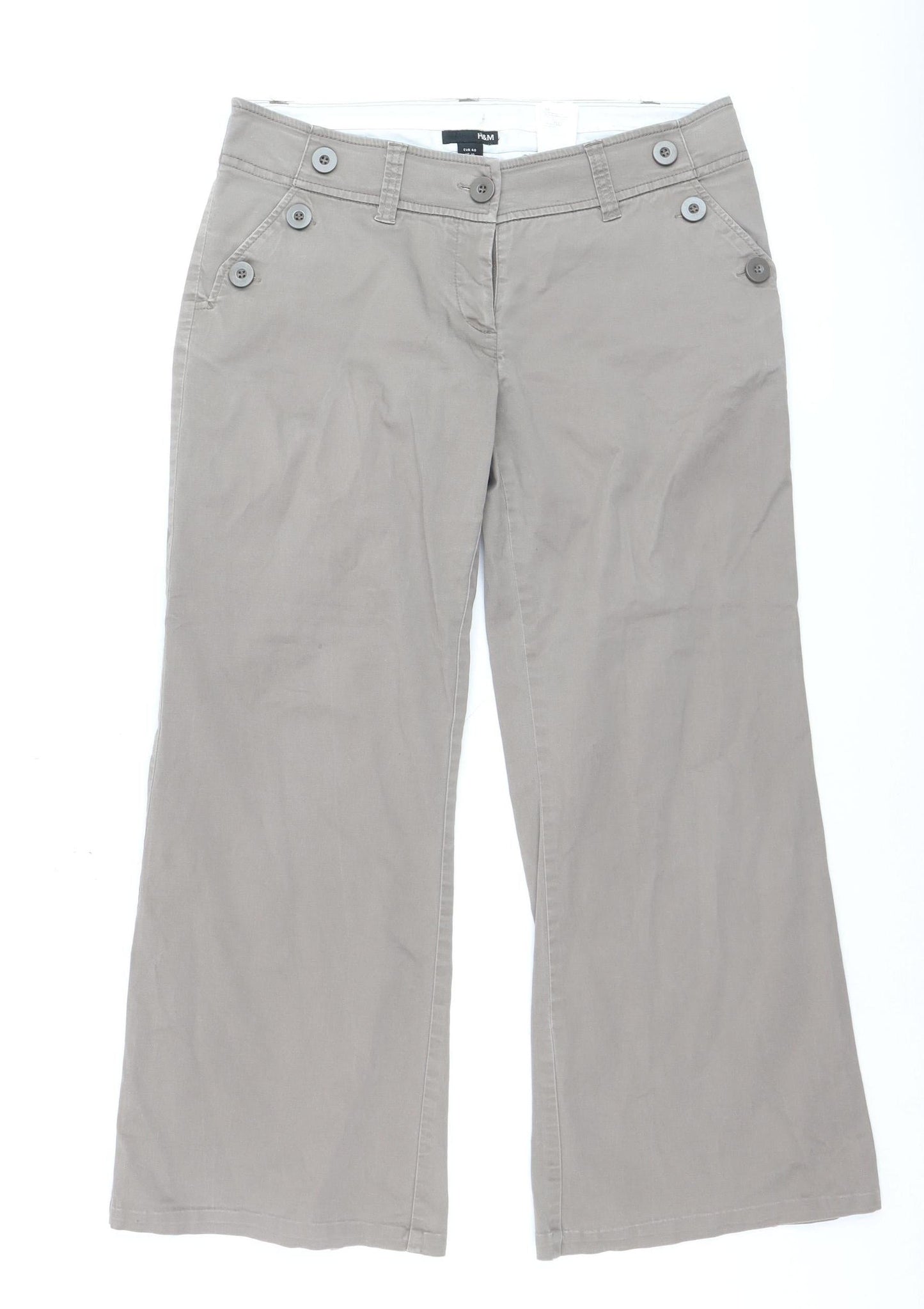 H&M Women's Beige Chino Wide-Leg Trousers Size 12