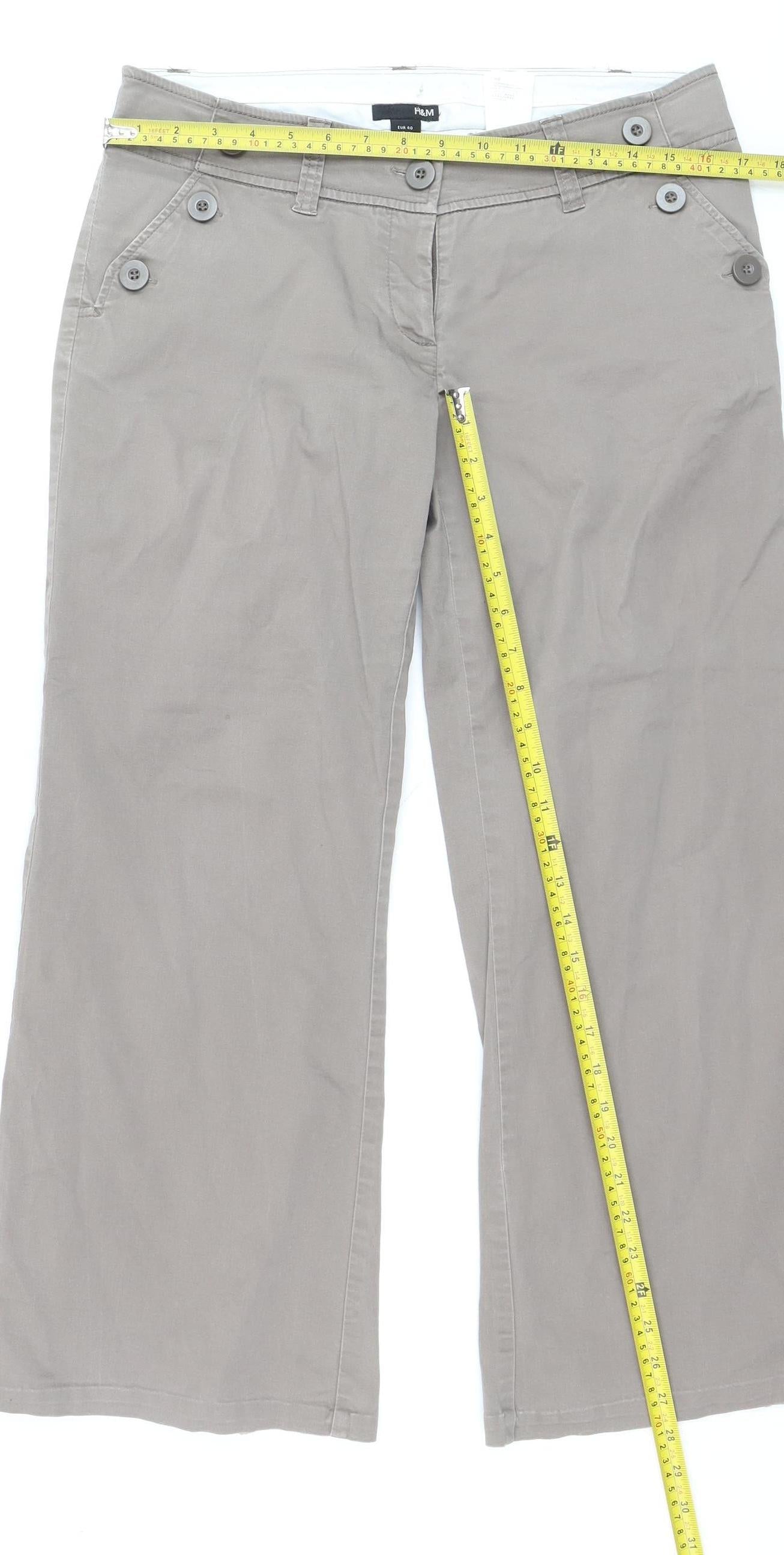 H&M Women's Beige Chino Wide-Leg Trousers Size 12