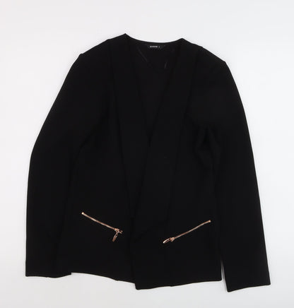 Roman Womens Black Size 10 Open Front Zip Pocket Blazer Jacket