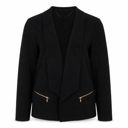 Roman Womens Black Size 10 Open Front Zip Pocket Blazer Jacket