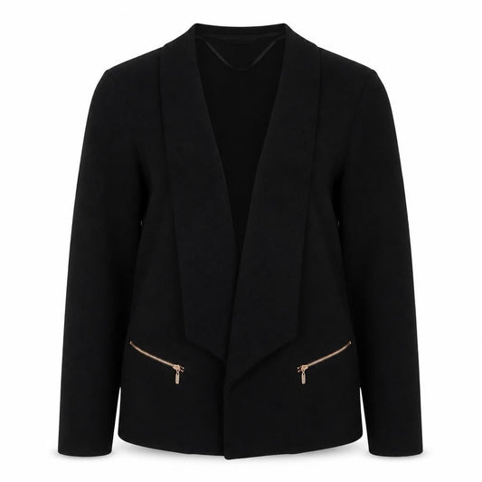 Roman Womens Black Size 10 Open Front Zip Pocket Blazer Jacket