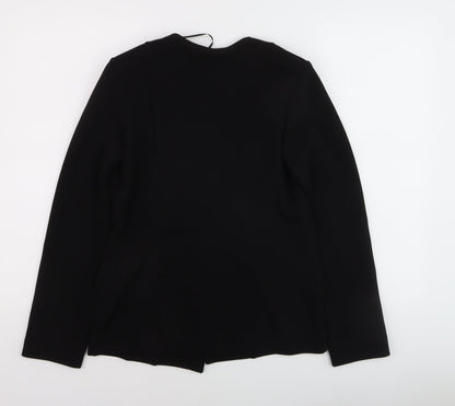 Roman Womens Black Size 10 Open Front Zip Pocket Blazer Jacket