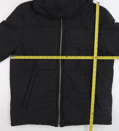 Zara Men's Black Hooded Puffer Jacket Size L Regular Fit Winter Coat