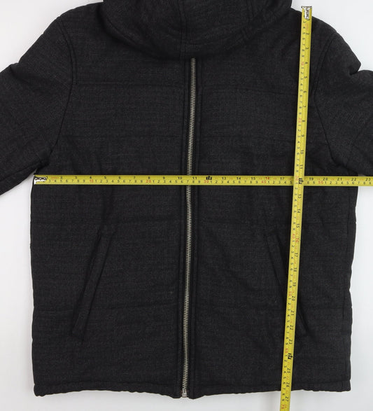 Zara Men's Black Hooded Puffer Jacket Size L Regular Fit Winter Coat