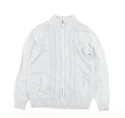 ISLE Essentials Men's Grey Cable-Knit Full Zip Jumper M