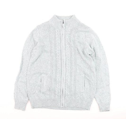 ISLE Essentials Men's Grey Cable-Knit Full Zip Jumper M