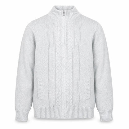 ISLE Essentials Men's Grey Cable-Knit Full Zip Jumper M