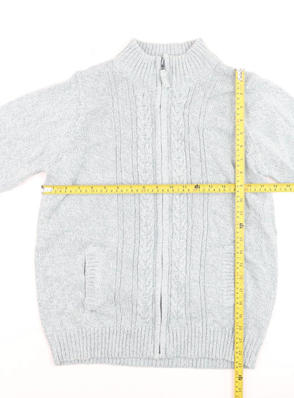 ISLE Essentials Men's Grey Cable-Knit Full Zip Jumper M