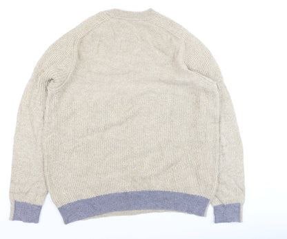 White Stuff Men's Beige Wool Cotton Jumper XL Crew Neck Knit