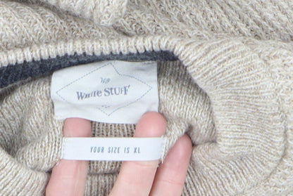 White Stuff Men's Beige Wool Cotton Jumper XL Crew Neck Knit