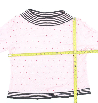 Alex & Co for Alexon Women's Pink Polka Dot 3/4 Sleeve Boat Neck Cotton Top Size 18