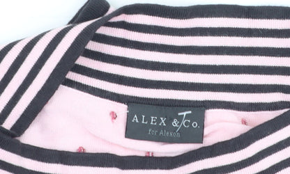 Alex & Co for Alexon Women's Pink Polka Dot 3/4 Sleeve Boat Neck Cotton Top Size 18