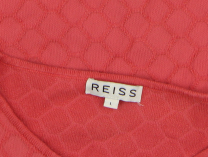 Reiss Women Pink Crew Neck Geometric Knit Jumper Size L