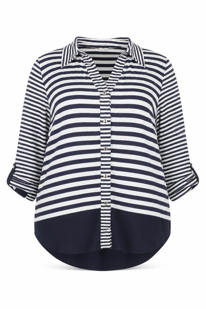 Tinta Women's Blue Striped Button-Up Collared Shirt Size 12