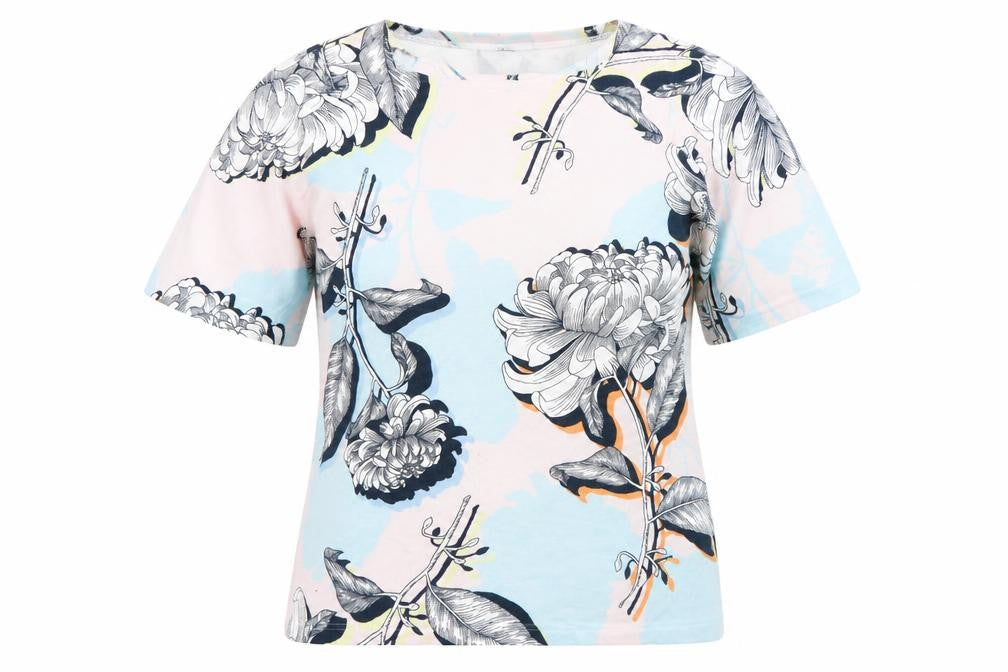 Front view of Next women’s multicoloured floral cotton t-shirt, size UK 8
