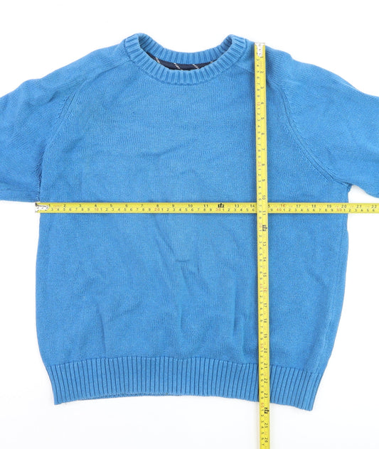 Lands' End Men's Blue Cotton Crew Neck Pullover Jumper Size L