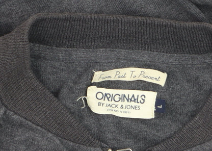 Jack & Jones Mens Grey Full Zip Cotton Jumper Size L