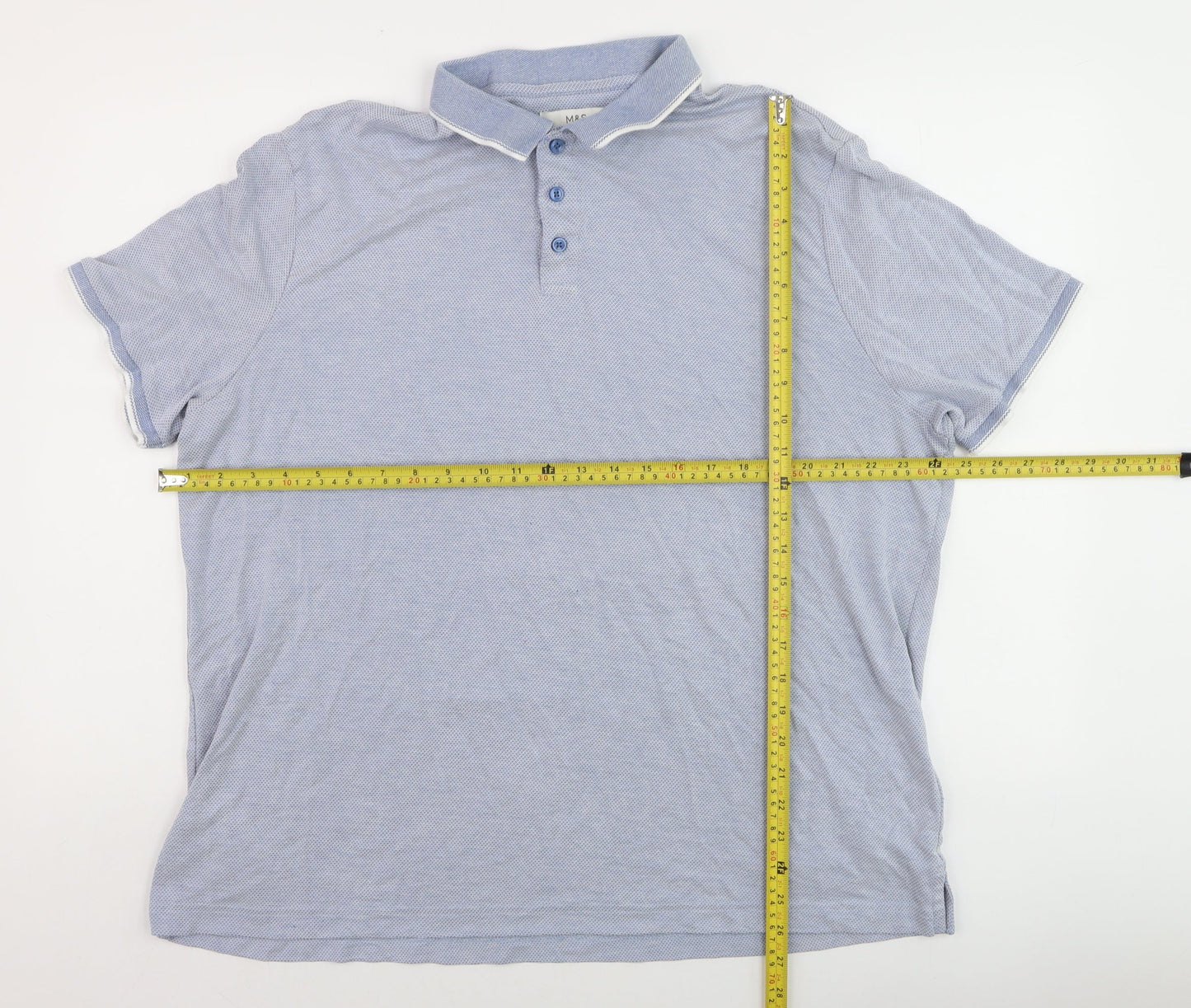 Marks and Spencer Men's Blue 2XL Short Sleeve Polo Shirt
