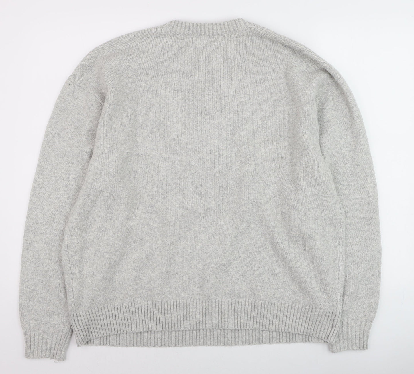 Hollister Womens Grey Cat Embroidered Wool Blend Crew Neck Jumper L