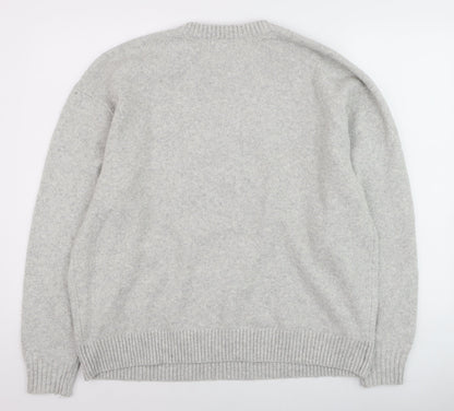 Hollister Womens Grey Cat Embroidered Wool Blend Crew Neck Jumper L