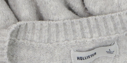 Hollister Womens Grey Cat Embroidered Wool Blend Crew Neck Jumper L