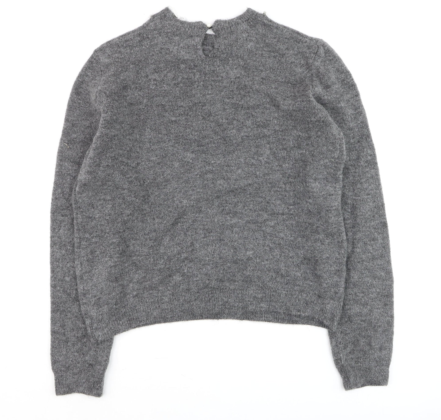 Marks and Spencer Women's Grey Beaded Crew Neck Knit Jumper M