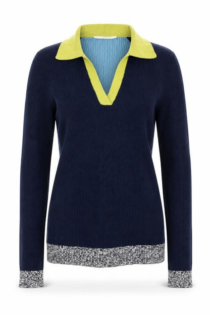 White Stuff Women’s Blue Green Polo Long Sleeve Cotton Top Size 8