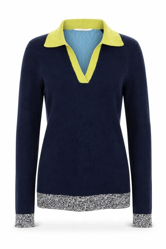 White Stuff Women’s Blue Green Polo Long Sleeve Cotton Top Size 8