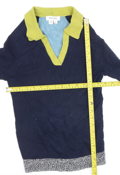 White Stuff Women’s Blue Green Polo Long Sleeve Cotton Top Size 8