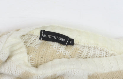 PrettyLittleThing Women’s Beige Houndstooth Knit Jumper Size S