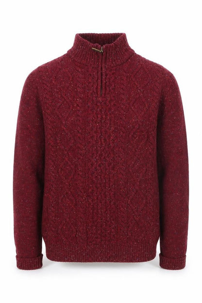 Peter Gribby Men's Red Wool Cable Knit 1/2 Zip Jumper Size L