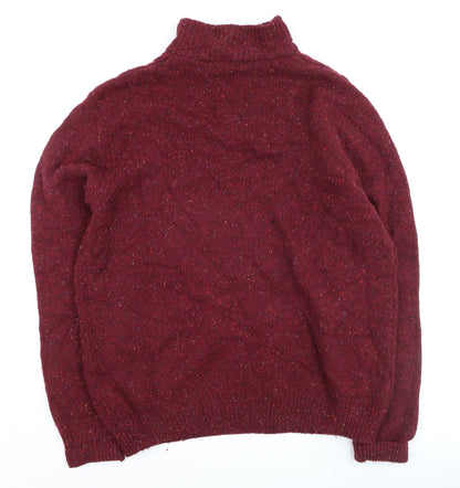 Peter Gribby Men's Red Wool Cable Knit 1/2 Zip Jumper Size L