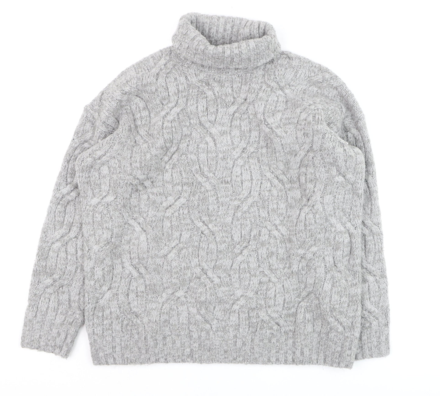 Marks and Spencer Men's Grey Cable Knit Roll Neck Jumper Size S