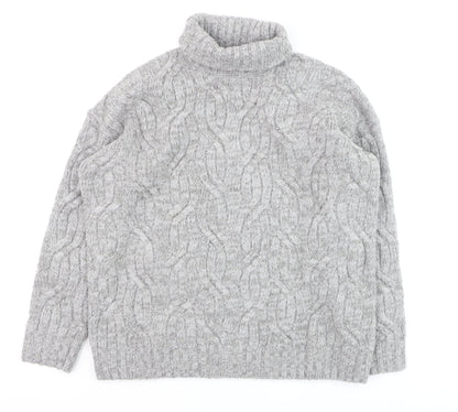 Marks and Spencer Men's Grey Cable Knit Roll Neck Jumper Size S