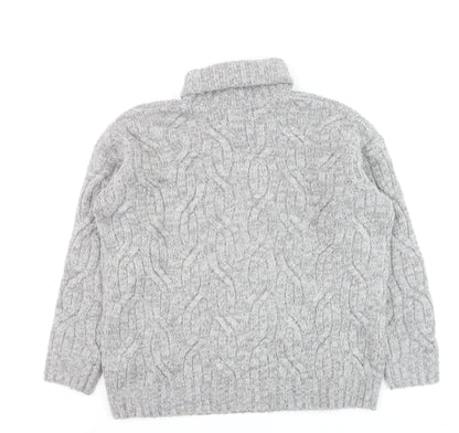 Marks and Spencer Men's Grey Cable Knit Roll Neck Jumper Size S