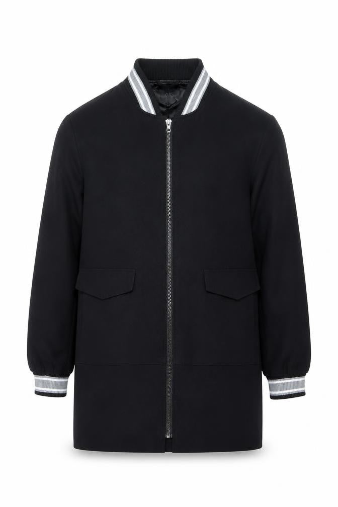 A&G Men's Black Bomber Jacket L Lined Full Zip Mid-Length