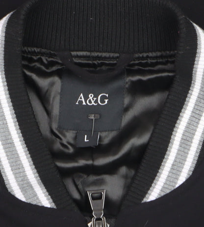 A&G Men's Black Bomber Jacket L Lined Full Zip Mid-Length