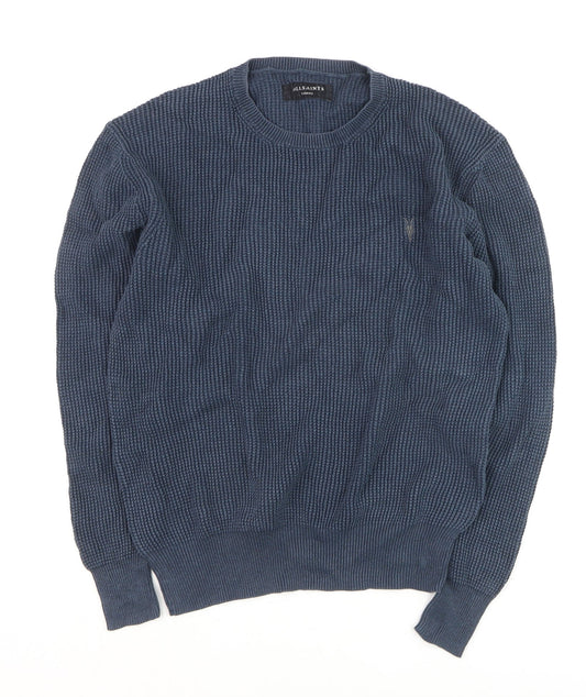 AllSaints Men's Blue Cotton Waffle Knit Jumper XS
