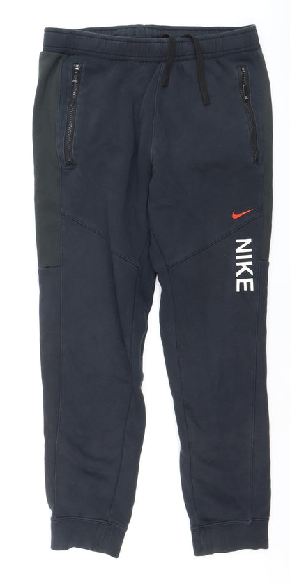 Nike Men's Black Jogger Trousers M Regular Fit Fleece Zip Pocket