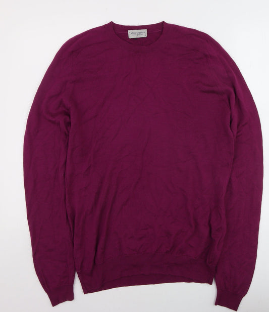John Smedley Men's Purple Wool Crew Neck Jumper Size M