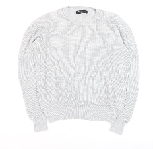 AllSaints Men's Grey Cotton Waffle-Knit Jumper XS