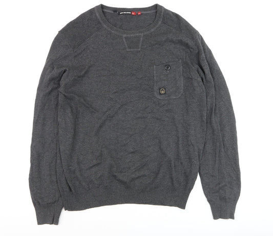 Duck and Cover Men’s Grey 2XL Cotton Crew Neck Pullover Jumper