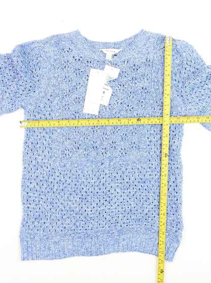 Marks and Spencer Per Una Women Blue Size 8 Open-Knit Cotton Jumper