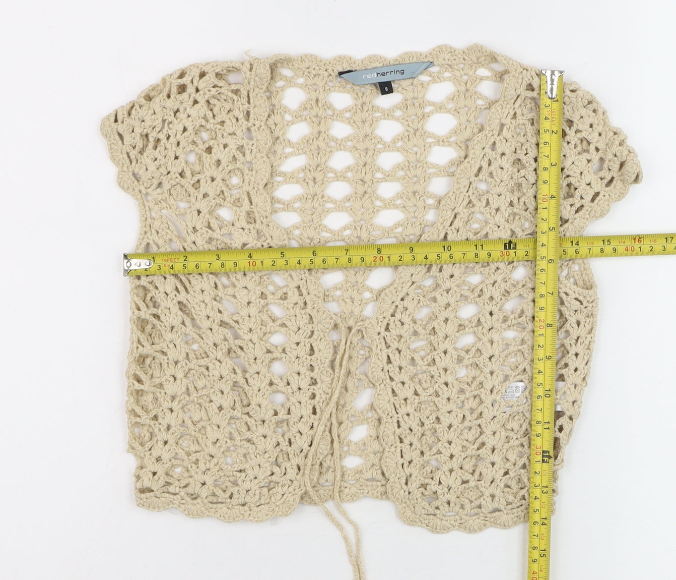 Red Herring Women’s Beige Crochet Shrug Cardigan Size 8